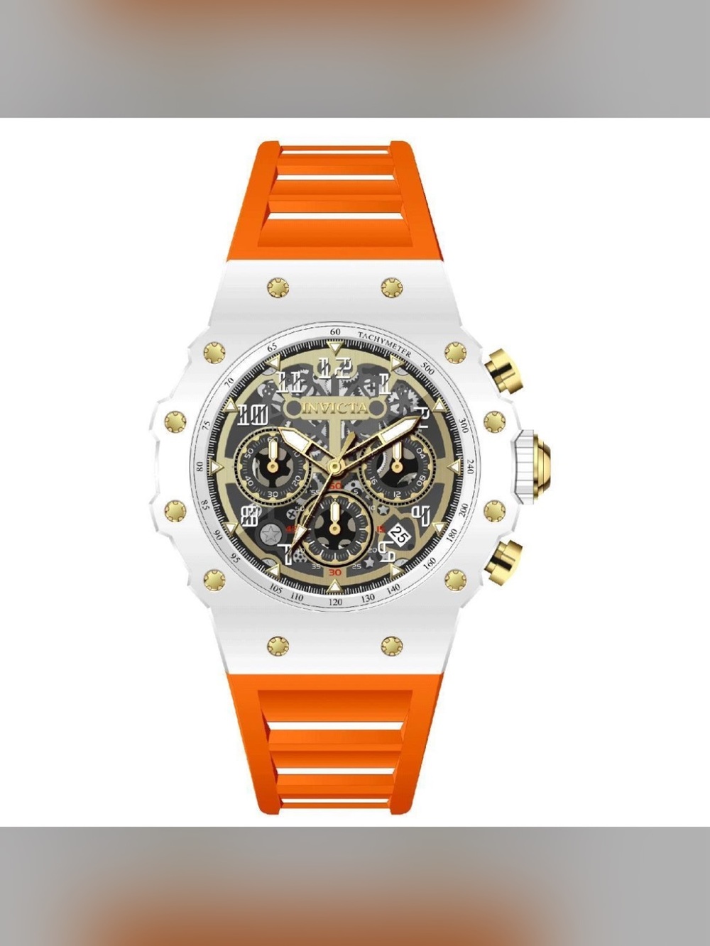 NEW! Invicta White and Orange Sporty Chronograph Men’s Watch - Picture 4 of 4